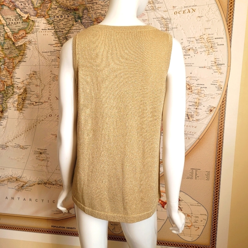 Women's metallic gold knit sweater sleeveless tank top classic fancy glam M/L - Picture 8 of 8